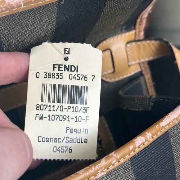 FENDI VTG 80s Pequin Stripe Cognac Saddle Flap Shoulder Bag Convertible Clutch - Picture 16 of 16